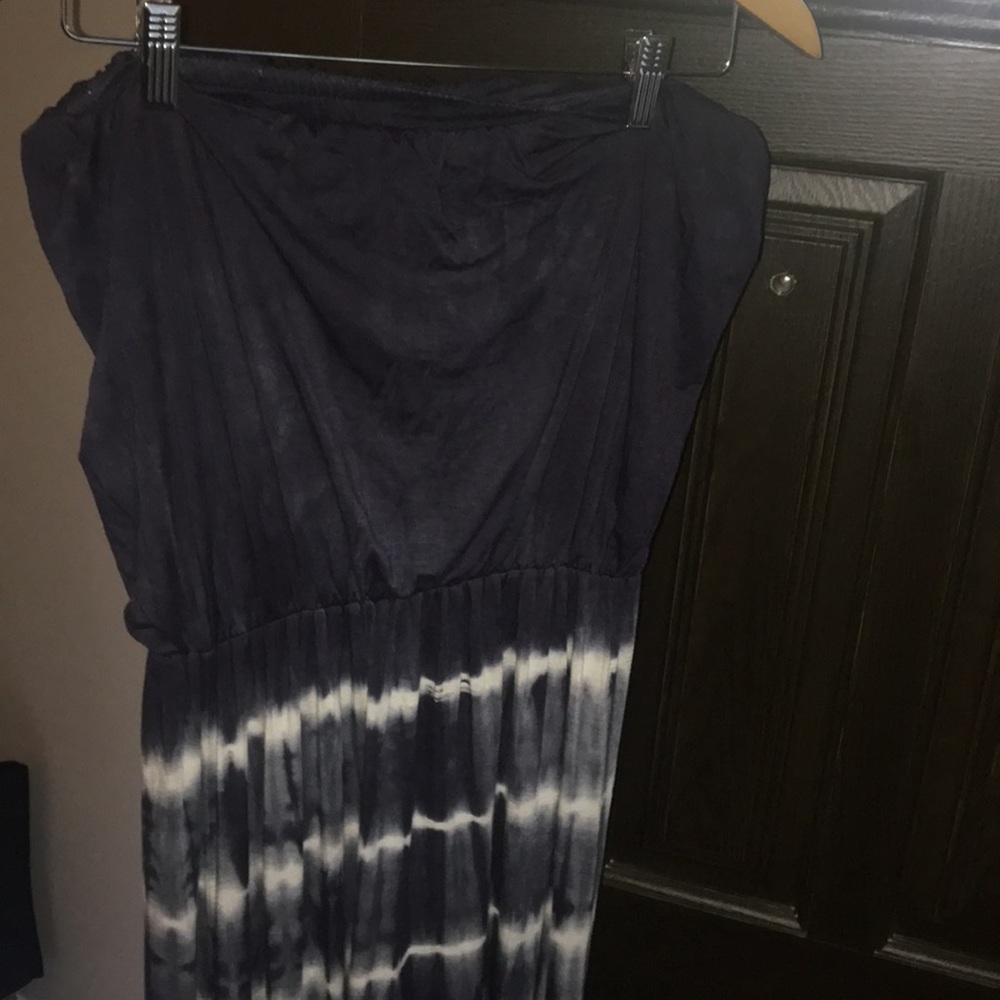 Blue tie-dye strapless stretch cotton dress